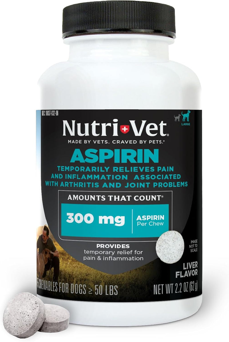 Nutri-Vet Aspirin for Dogs, Dog Aspirin, Pet Essentials, Inflammation Care, Joint Support for Seniors, Arthritis Pain Relief, 300mg per Tablet, Over 50 lbs, 75 Count