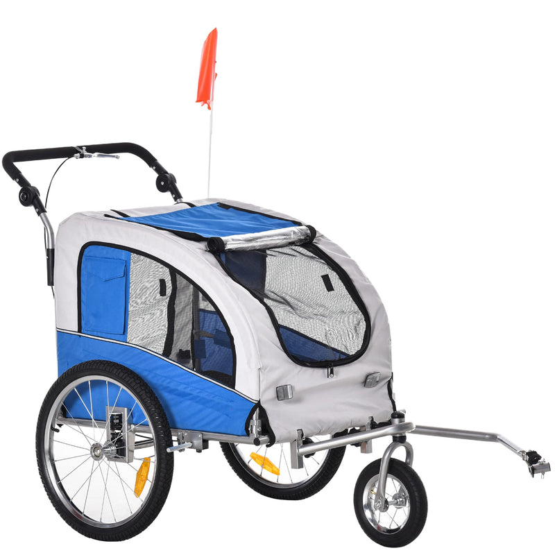 Aosom Dog Bike Trailer 2-in-1 Pet Stroller with Canopy and Storage Pockets