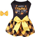 CuteBone Happy Thanksgiving Day Dog Fall Dress Costume Velvet for Small Dogs Girl Puppy Dresses Yellow Plaid Dog Clothes