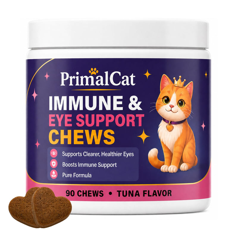 Primalcat Immune & Eye Support Chews, 90 Primal Cat Immune Chews (Tuna Flavor), Cat Food, Vision Support, Supports Healthy Eyes and Immune Function (90 Chews)