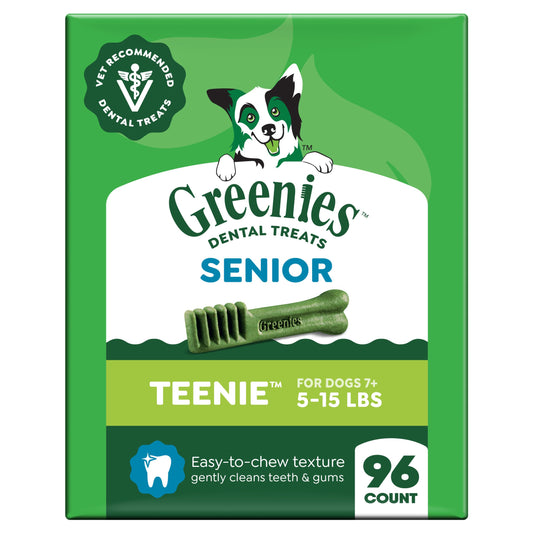 Greenies Dental Treats for Dogs, Veterinarian-Recommended Aging Care Adult Natural Dental Dog Treats, Teenie Size, 27 oz. Pack, 96 Count
