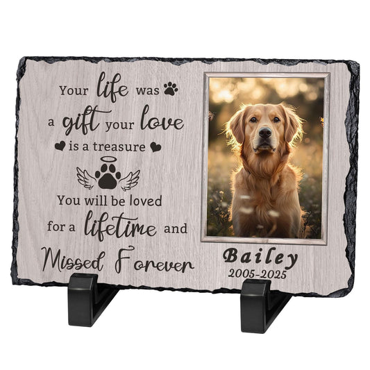 HAPPARY Ships Next Day Personalized Dog Memorial Gifts for Loss of Dog, Custom Pet Memorial Stone with Photo Name Date Bereavement Sympathy Gift for Dog Cat Lover