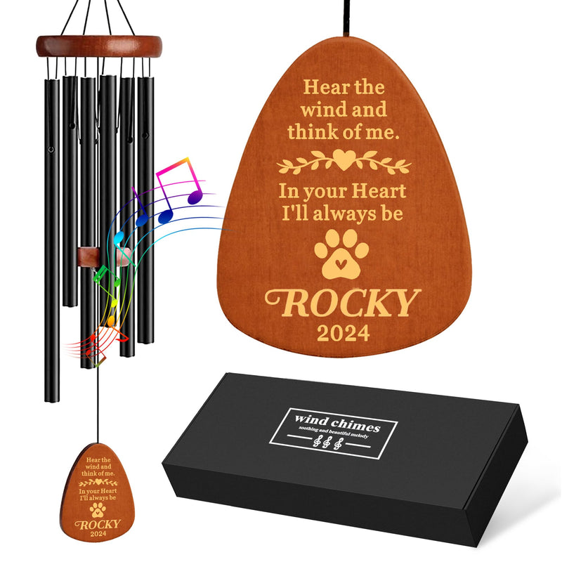 Personalized Dog Memorial Gifts for Loss of Dog, 25.5'' Pet Memorial Gifts for Dogs, Pet Memorial Wind Chimes, Loss of Dogs Sympathy Gift, Pet Passing Away Gift for Loss Loved One(Design 2, Black)