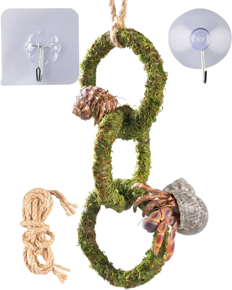 Hermit Crab Climbing Toy, Hanging Moss Climbing Rings for Hermit Crab Tank Accessories, 11 in Crabitat Decor with Rope, 