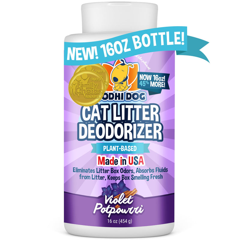 Bodhi Dog Cat Litter Odor Eliminator - Natural Gentle Deodorizer & Freshener for Strong Urine Smell - Long-Lasting Formula, Easy to Use, Reduces Litter Box Changes - Violet Potpourri Scent