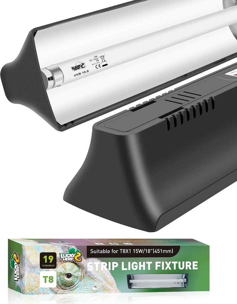 LUCKY HERP T8 Reptile Light Fixture Combo Kit 15W (New Upgrade), UVB Reptile Light Fixture with Desert UVB 10.0 18