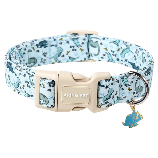 ARING PET Dinosaur Dog Collar, Blue Summer Pet Collars with Quick Release Buckle for Puppy Small Medium Large Boy Girl Dogs-S