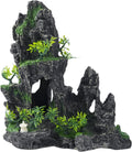 Large Fish Tank Decorations - Mountain View Aquarium Ornament with Tree House Cave Bridge,Resin, 10.24x9.45x5.12 inches,
