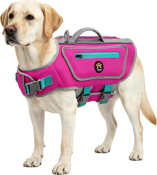 Sheripet Dog Life Jacket for Small Dogs with High Buoyancy, Lightweight Dog Life Vest for Swimming Adjustable Reflective Dogs Floating Vest, Neoprene Rescue Handle Pet Lifepreserver (Rosepink, XS)