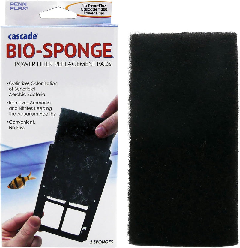 Penn-Plax Cascade 300 Power Filter Replacement Bio Sponge, 2 Pack, Black