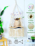 KARCEEY Cat Hammock Macrame Hanging Bed for Large Cats - 50lbs Heavy Duty Cat Swing Wall Mounted Boho Window Perch - Har