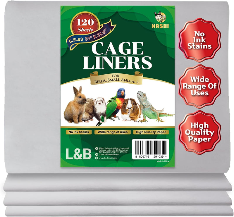 HA SHI 120 Sheets Bird Cage Liners, 31 x 21.5 Inches Pre-Cut Ink-Free Unprinted Newsprint Paper for Parrots and Small Animals