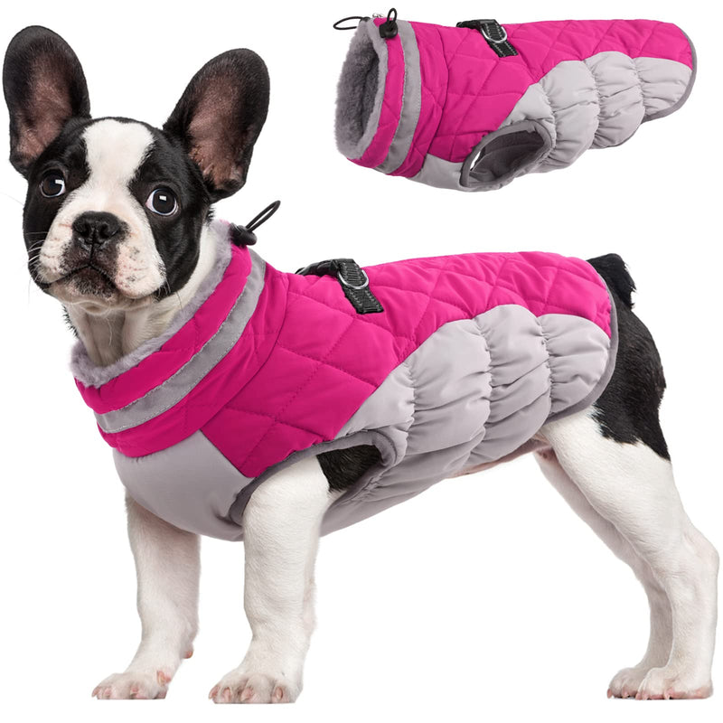 FUAMEY Dog Coat for Small Dogs,Waterproof Dog Winter Jacket with Harness Built in Puppy Cold Weather Coats Reflective Pet Vest with Zipper Warm Fleece Dogs Snowsuit Windproof Pink S