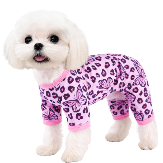 Dog Summer Pajamas Onesie Soft Breathable Puppy Jumpsuit Lightweight Dog Clothes for Small Medium Dogs Cat Pet Clothes(Pink Leopard, Medium)