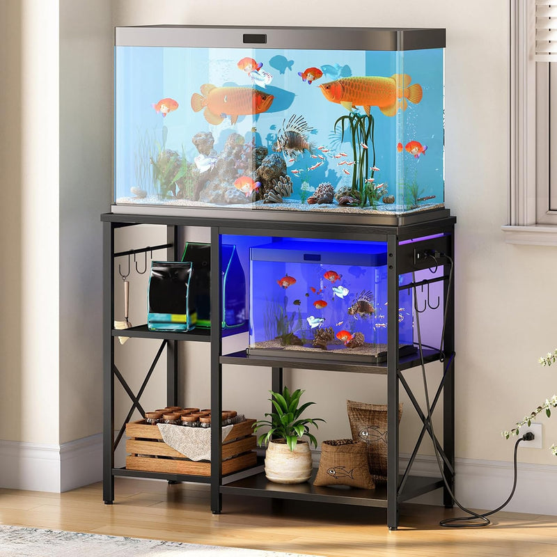 HOOBRO Fish Tank Stand with Power Outlet and LED Light, Aquarium Stand