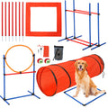 Hipicute Dog Agile Training Equipment Set Outdoor Indoor,70" Tunnel + Tire Jump + Hurdle Jump, Weave Poles, Pause Box, 2 Toy Balls, 1 Whistle, Carry Bag, Premium Dog Obstacle Course Kit