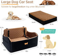 KEELUXE Car Seat for Large Size Dog, Booster Seat for Dogs Under 55 lbs or 2 Small Dogs, Soft Car Dog Bed Filling in Thick Memory Foam with 2 Safety Leashes and Storage Pocket (Brown/Black)
