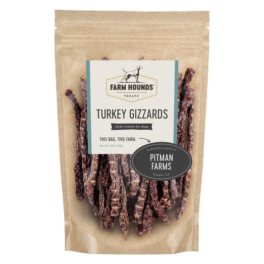 Farm Hounds - Turkey Gizzards - Premium Natural Jerky for Dogs - 100% Humanely Raised Turkey - Break-to-Size - Great for Training & Treats - No Added Fillers - Made in USA - 4oz - 1 Pack