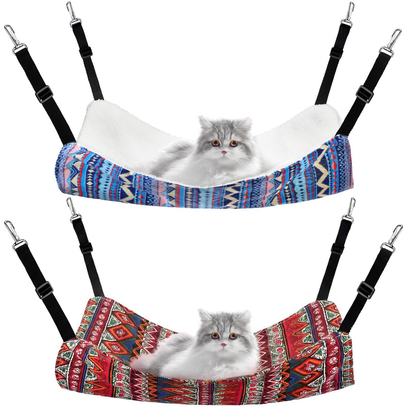 Jetec 2 Pack Cat Hammock for Cage, Catio Accessories Reversible Soft Cats Bed with Adjustable Straps and Hooks Double-Sided Linen and Fleece Hanging Hammock for Cats, Kitten(Ethnic Pattern,L)