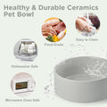 SPUNKYJUNKY Elevated Dog Bowls Ceramic, 6.1'' Dogs and Cat Food Water Bowls Raised with Non-Slip Bamboo Stand for Medium