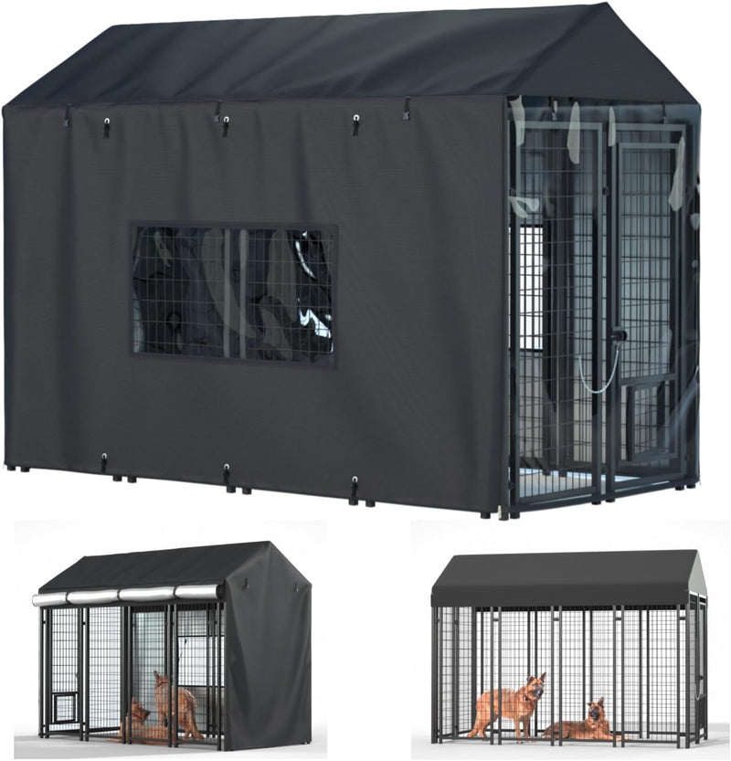 Outdoor Dog Kennel Cover, 8.1'Dx4.1'Wx6.06'H, Full Coverage Black