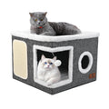 Cat Beds for Indoor Cats, Large Cat Cave Bed with Scratch Pad and Fluffy Ball, Foldable Cat Hideaway, Cat House with Reversible Cushion for Multi Small Pet Up to 30LBS, Grey