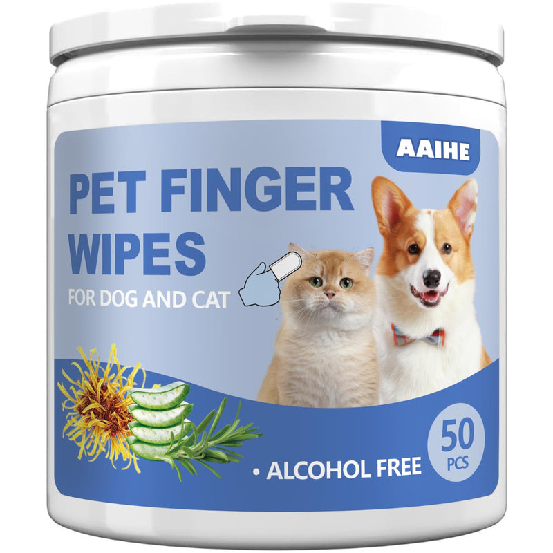 AAIHE Dog Ear Finger Wipes,Gently Remove Ear Wax & Dirt,Relieve Ear Itching. All Natural Ingredients Dog Ear Wipes.Safe & Gentle Ear Wipes for Dog & Cat - 50 Count