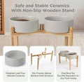 SPUNKYJUNKY Elevated Dog Bowls Ceramic, 8.3'' Dogs Food Water Bowls Raised with Non-Slip Bamboo Stand for Large Sized Br