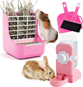 HERCOCCI Rabbit Hay Food Bin Feeder and Bunny Water Bottle Set, Hay Food Feeder Bowls Manger Rack with 500ml Hanging Wat