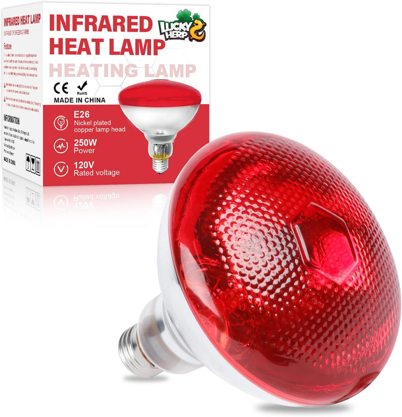 LUCKY HERP Infrared Heat Lamp for Chickens - 250 Watts Red Heat Lamp Bulb 1 Pack, Heat Light Bulb for Brooder Coop, Food
