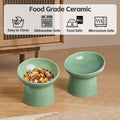 YauYik Raised Cat Bowl, Elevated Cat Food Bowls with Tilted Angle, Stress Free, Anti Vomiting, Ceramic Water Bowl for Ca