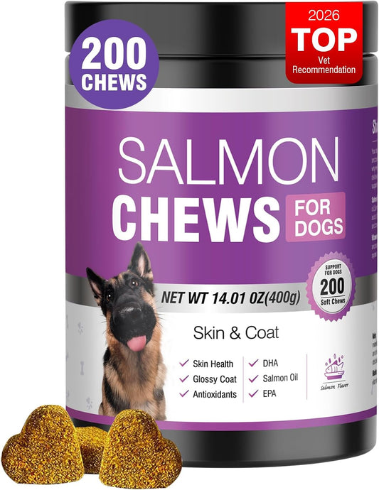 Omega 3 Skin and Coat Supplement for Dogs 200 Chews Dog Fish Oil Supplements with EPA & DHA Fatty Acids Dry Skin Relief 