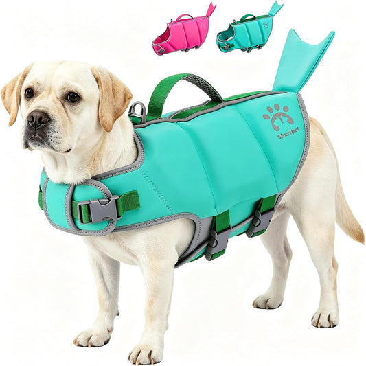 Dog Life Jacket, Dog Life Vests for Swimming Boating, High Buoyancy Pet Swim Vest Swimsuit with Rescue Handle and Reflective Strips, Adjustable Pet Lifesaver Flotation Vest for Dogs (Turquoise, S)