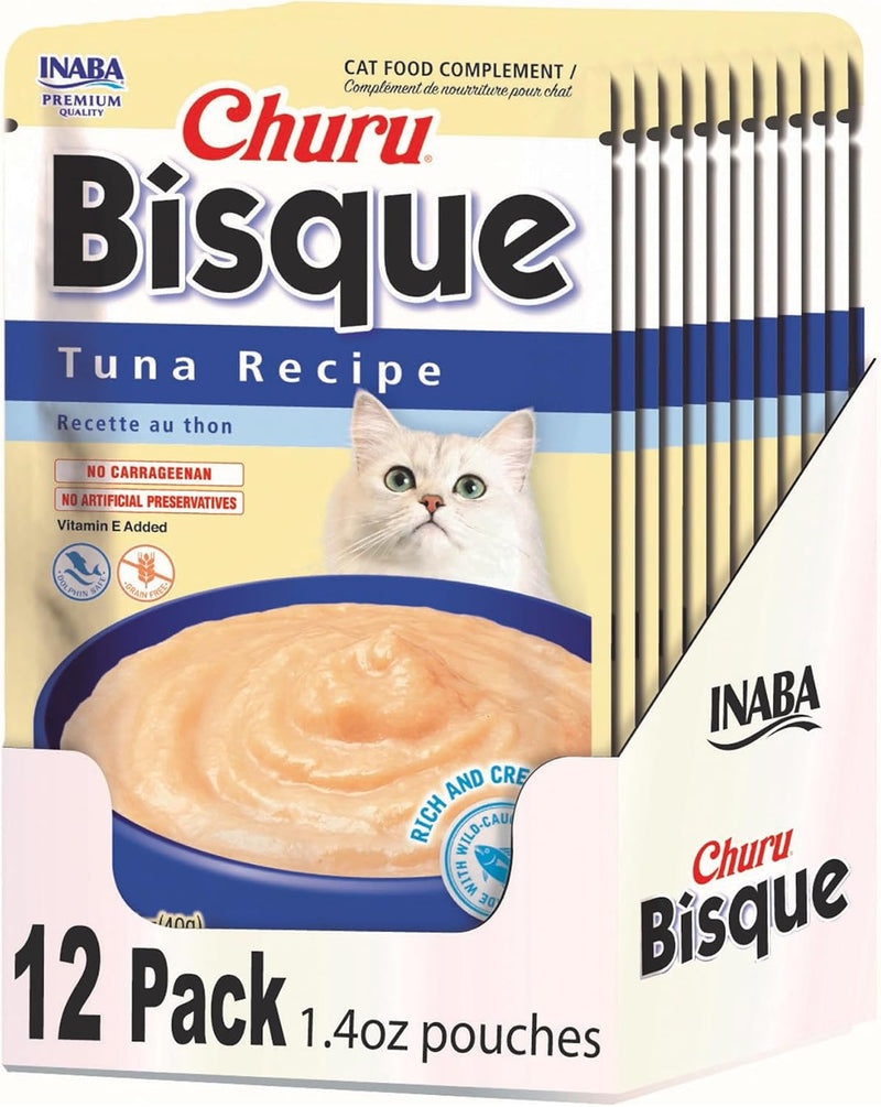 INABA Churu Bisque for Cats, Creamy Lickable Purée Side Dish with Vitamin E, 1.4 Ounces per Pouch, 12 Pouches