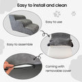 Pet Stairs for Small Dogs and Cats, Comfortable Curved Design with Waterproof Cover, High-Density Foam Steps for Beds or Sofas, Durable and Lightweight, 3-Layer, 21.7x15.7x13.8 Inches Grey
