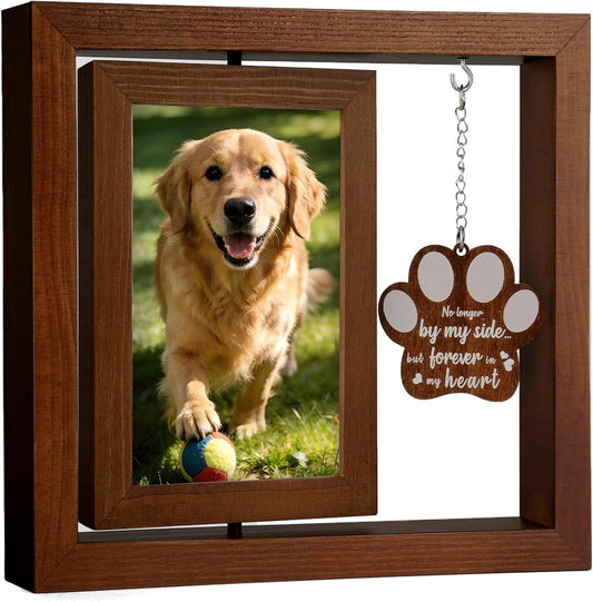 Ricalin Dog Memorial Gifts for Loss of Dog, Rotating Wooden Picture Frame 4x6, Double Sided Display, Pet Memorial Gifts for Dogs with Paw Remembrance Tag, Pet Loss Sympathy Gift