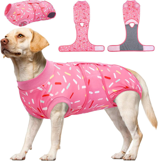 Kuoser Dog Recovery Suit Female, Dog Recovery Suit Female Doggie Onesie for Surgery, Post-Op Onesie for Female & Male Dogs, Soft Protective Wear, PinkRibbon L
