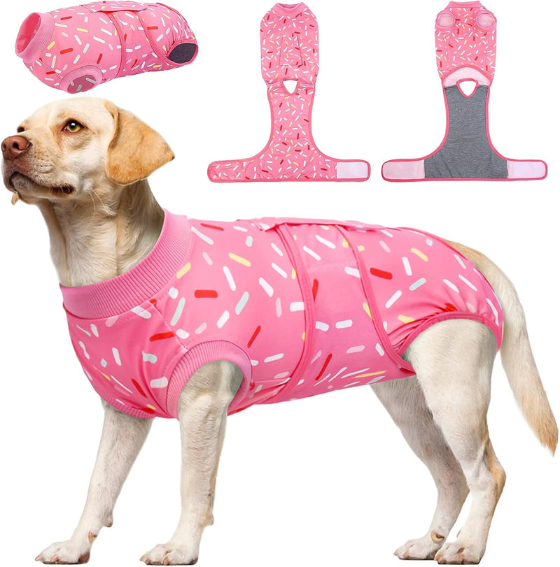Kuoser Dog Recovery Suit Female, Dog Recovery Suit Female Doggie Onesie for Surgery, Post-Op Onesie for Female & Male Dogs, Soft Protective Wear, PinkRibbon L
