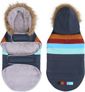 HDE Dog Puffer Jacket Fleece Lined Winter Coat & Harness Hole NVY Retro XL