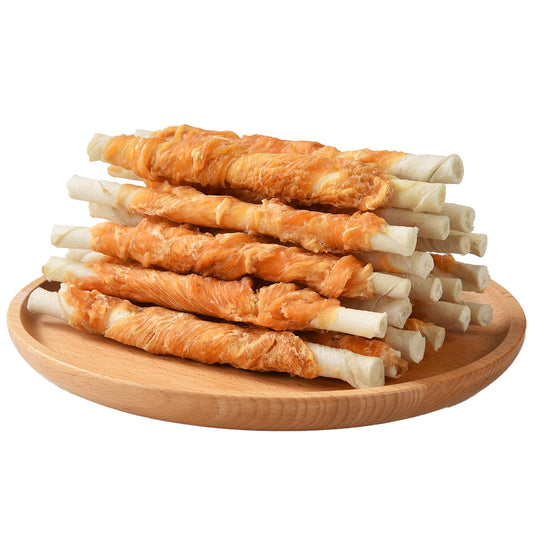 ASMPET Dog Treats Chews, Chicken Wrapped Rawhide Sticks Dog Snacks for Training Rewards (20 pcs 10.6 oz)