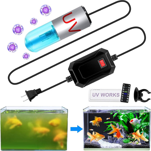 Aquarium Clean Light，3 W mini &13W Submersible Light with UV Test Card,Aquarium Water Clean Green Clear Waterproof Clean
