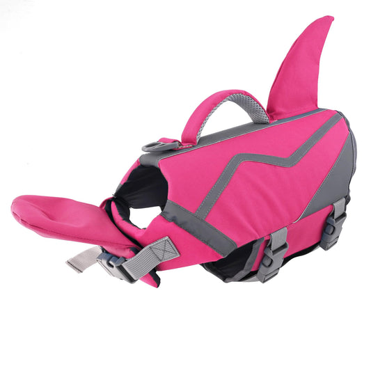 Petglad Shark Dog Life Jacket, Adjustable Dog Life Vest with Chin Float & Handle, Ripstop High Buoyancy Swim Vest for Small Medium Large Dogs - Pink, S