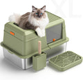 XL Enclosed Stainless Steel Litter Box with Lid Include Pedal Scoop