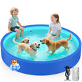 AORJI 63" Drop-Stitch Foldable Dog Pool, Military-Grade Thickened PVC Dog Pet Bath Tub, Ultra-Rigid Collapsible Heavy Duty Kiddie Pool Doggie Pool for Small Medium Large Dogs (63"x 14" Blue)
