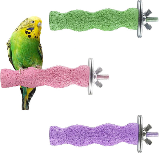 3-Piece Bird Beak Grinding Stone, Resin Parrot Perch for Cage, 5.7-Inch Nail Trimmer and Claws Grinding Stick for Parakeets, Cockatiels, Hamsters, and Chinchillas