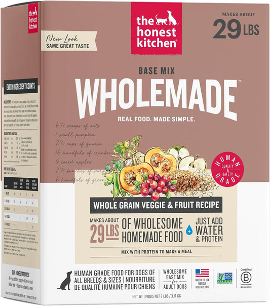 The Honest Kitchen Human Grade Wholemade™ Dehydrated Dog Food, Whole Grain, Veggie & Fruit Base Mix Dog Food (Just Add Protein), 7 lb (makes 28lbs)