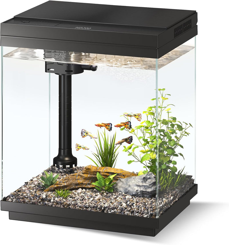 Betta Fish Tank 1.6 Gallon Glass Small Aquarium Starter Kit Black