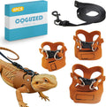 CoguZed 3 Sizes Bearded Dragon Harness and Leash Set, Adjustable Soft Leather Lizard Walking Lead, Reptile Training Leas