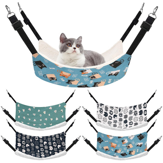 Ribbonlic 4 Pack Cat Hammock for Cage, Reversible Cat Hanging Hammock Soft Large Double Sided Pet Bed with Adjustable Straps & Metal Hooks for Cats Ferret Kitten Puppy Rabbits Small Animals