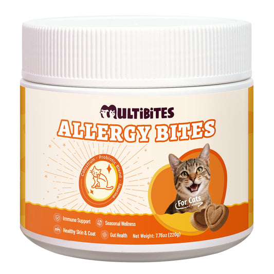 MULTIBITES 7.76 oz Cat Allergy Relief Bites - with Colostrum,Lysine,Taurine for Cats & Probiotic - Immune Support, Skin and Coat for Cats & Cat Digestive Support - Skin and Coat Supplement